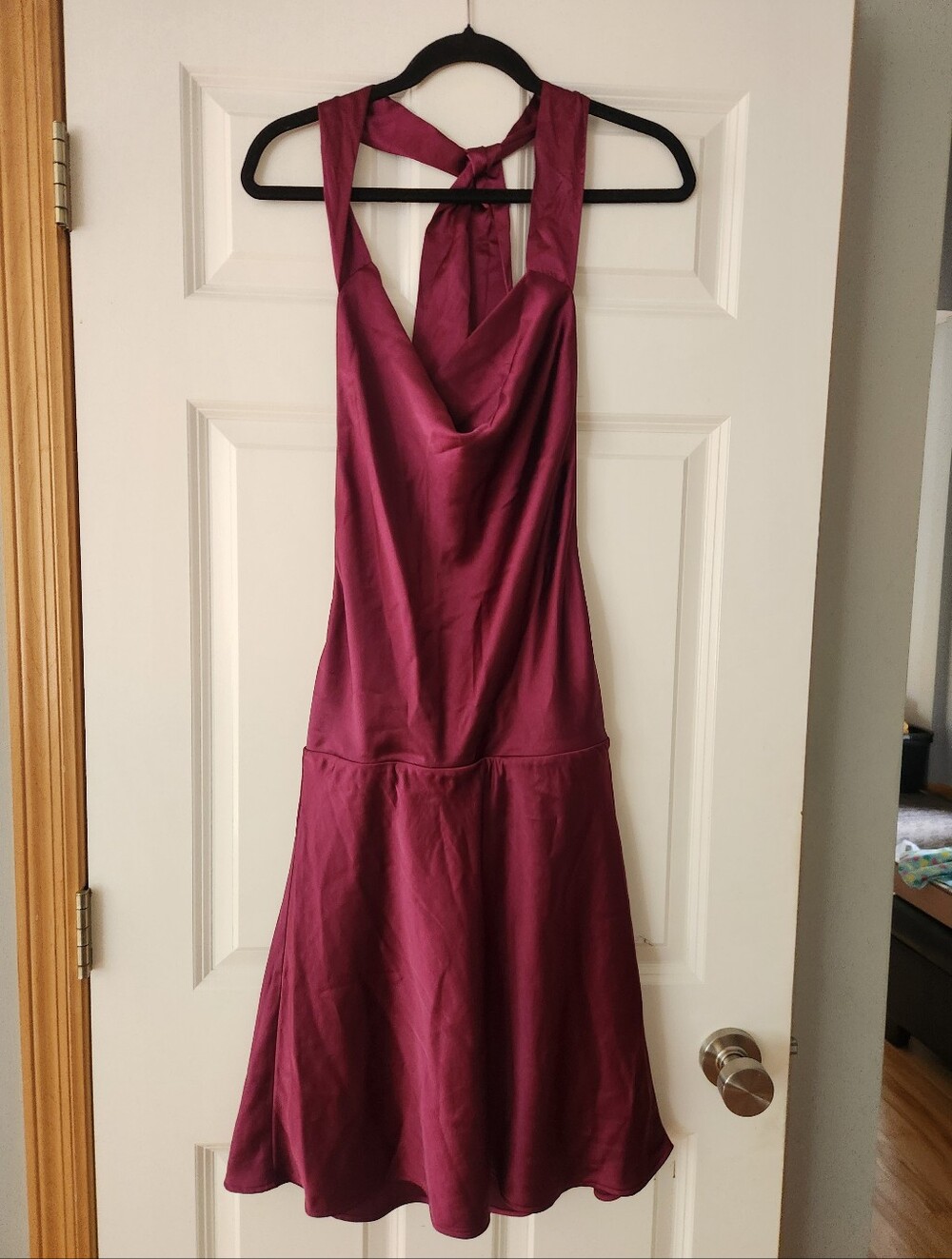 Backless Halter Mini Dress in Burgundy